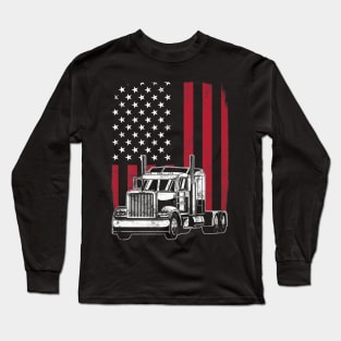 Vintage Trucker USA American Flag Truck Driver Gift Long Sleeve T-Shirt